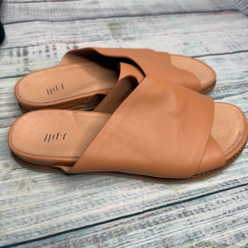 J.Jill Women’s Size 8 Tan Leather Crossover Slide Sandals Slip On Comfort